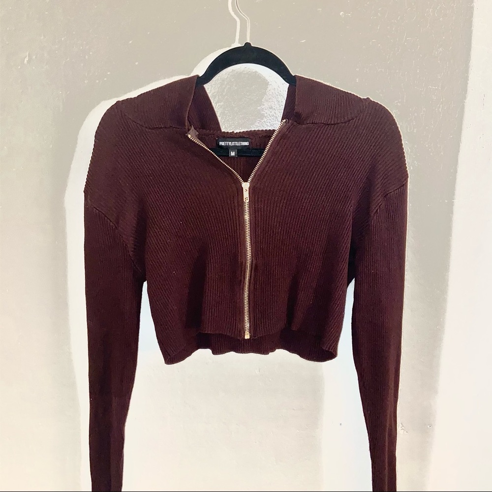 Chocolate brown cropped zip hoodie